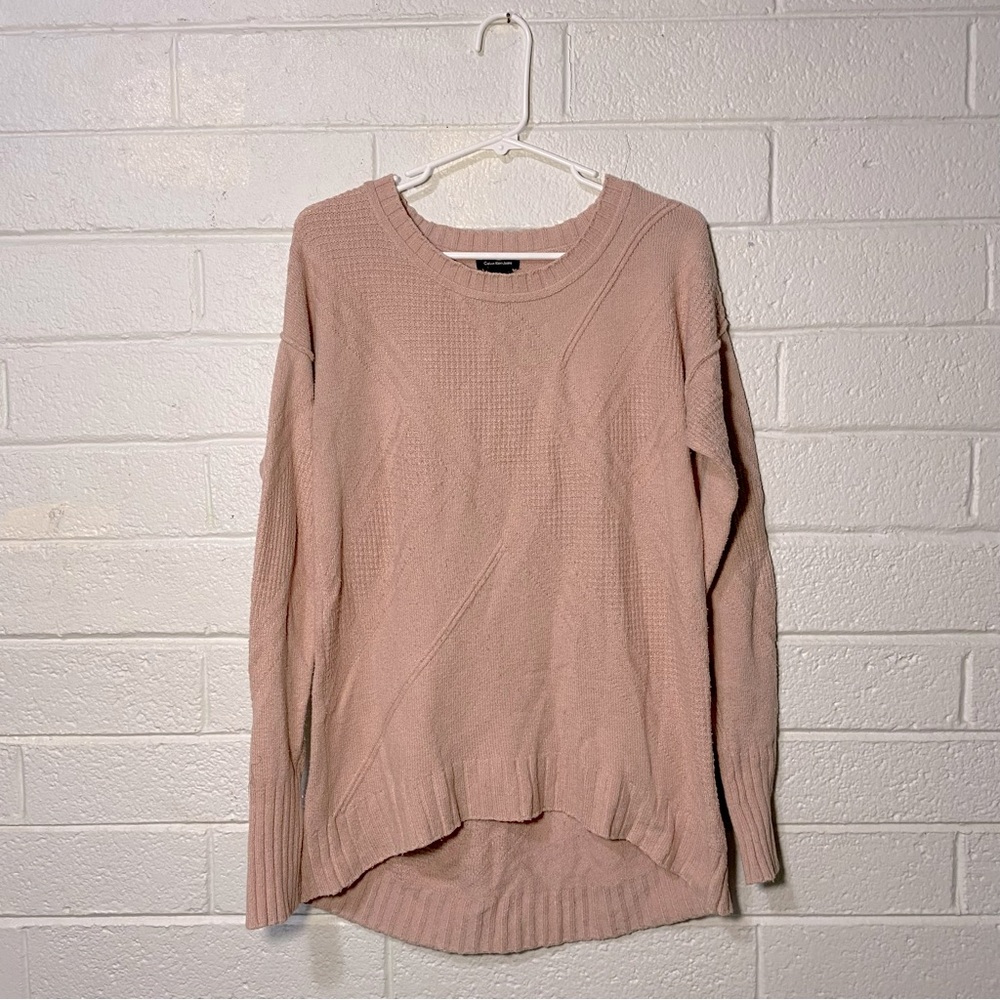 Calvin Klein Pink Textured Knit Sweater Long Oversized Soft Women’s Small